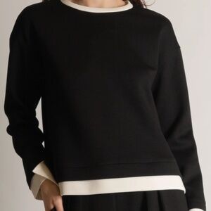 P Cill Betty Contrast Border Long Sleeve Top Black White Butter Modal Small